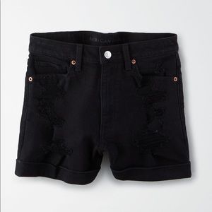 Distressed Black Denim Mom Shorts